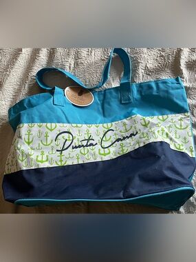Signature Anchor Print Tote in Teal and Navy